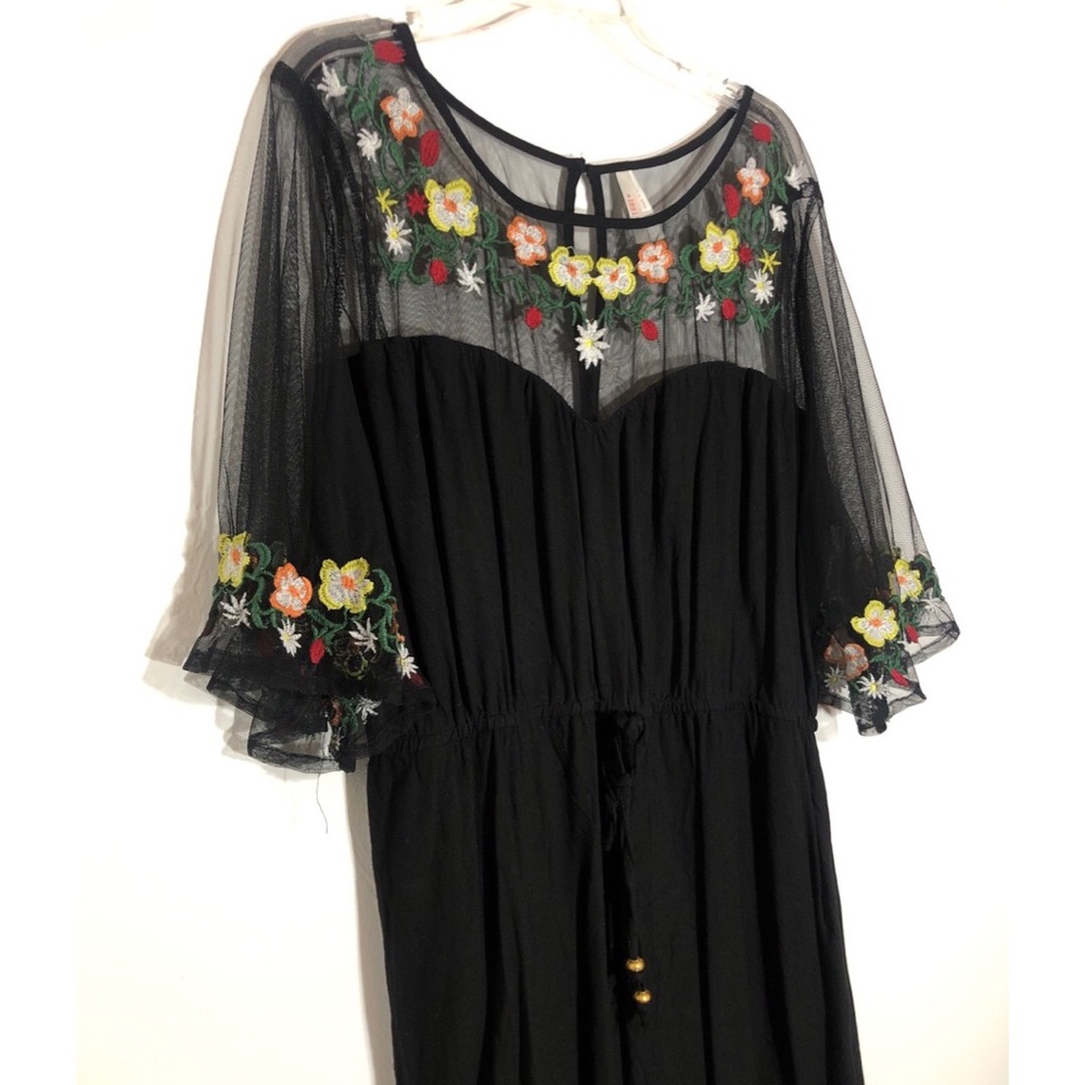 Black + Floral Embroidered Knee-Length Dress